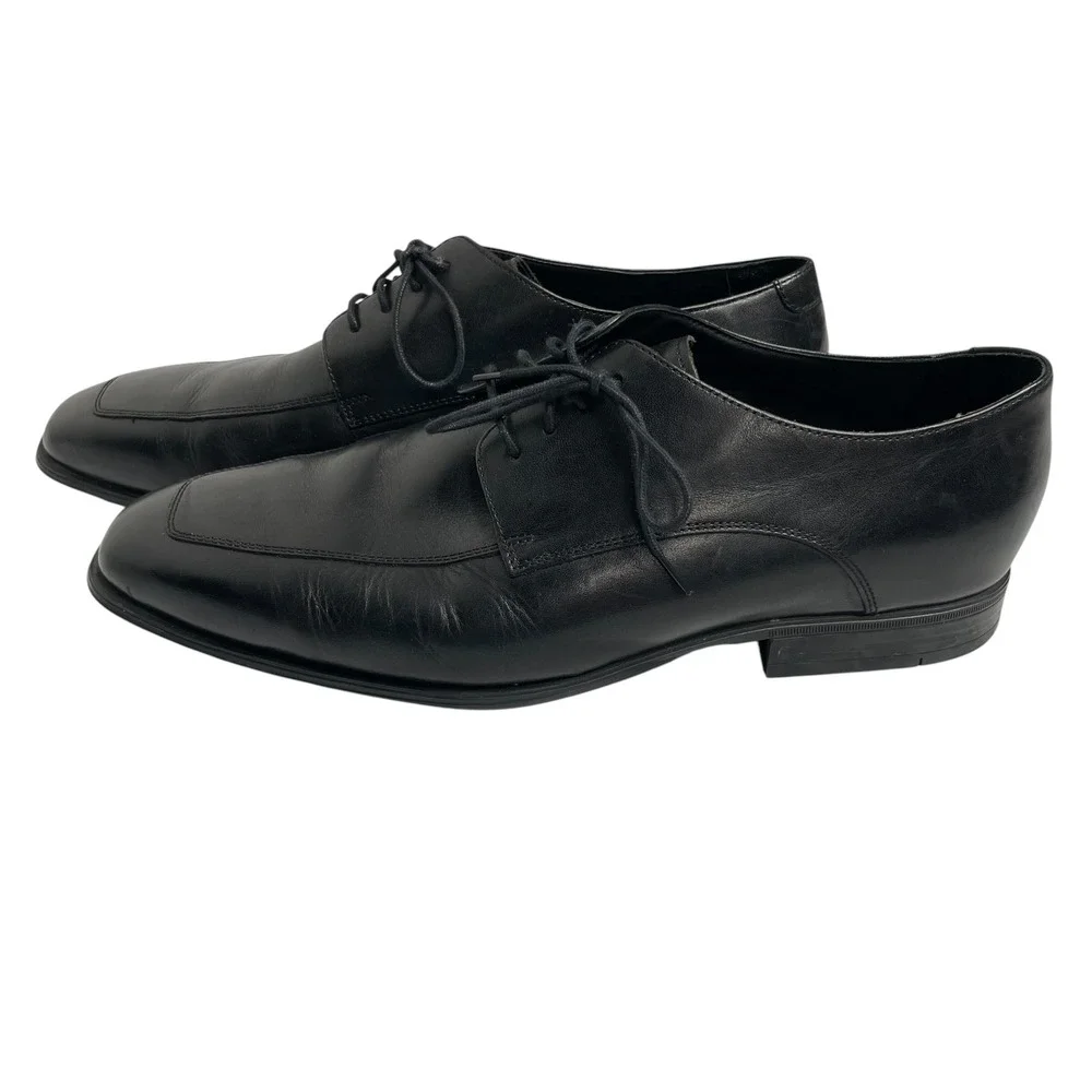 Cole Haan Mens Black Leather Apron Toe Derby Dress Shoes Lace Up Business Formal